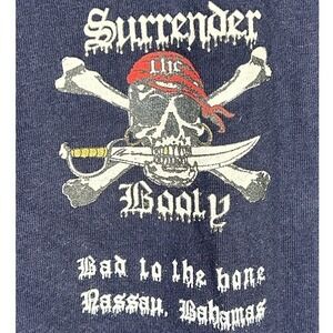Surrender The Booty Men's Pirate T-Shirt Blue Size‎ 2XL Bahamas Bad To The Bone